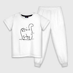 Пижама хлопковая детская Прикольный котживотное, цвет: белый