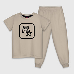 Пижама хлопковая детская Логотип Rockstar games чб, цвет: миндальный