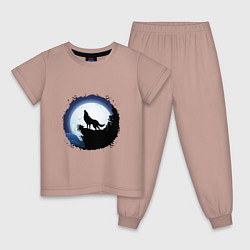 Пижама хлопковая детская Песня волка луне, цвет: пыльно-розовый