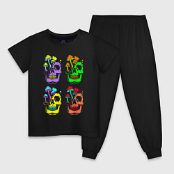 Пижама хлопковая детская Skulls Pop art, цвет: черный