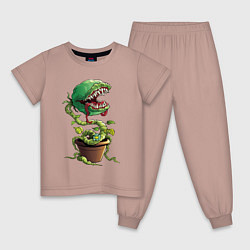 Пижама хлопковая детская Plant - Piranha, цвет: пыльно-розовый