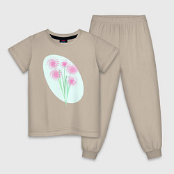 Пижама хлопковая детская Букет из экзотических цветов Брызги лепестков, цвет: миндальный