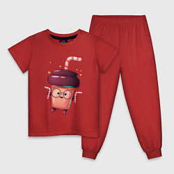 Пижама хлопковая детская Стаканчик с кофе, цвет: красный