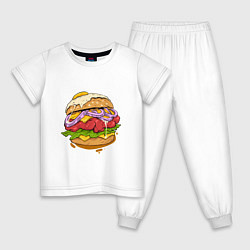 Пижама хлопковая детская Наимощнейший бургер, цвет: белый