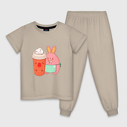 Пижама хлопковая детская HARE AND COFFEE, цвет: миндальный