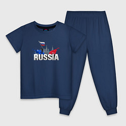 Пижама хлопковая детская Russia объемный текст, цвет: тёмно-синий