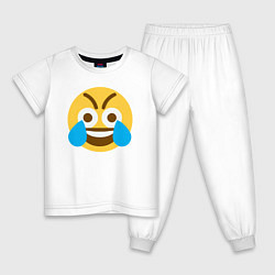 Пижама хлопковая детская Сумасшедший смеющийся эмодзи-смайл, цвет: белый