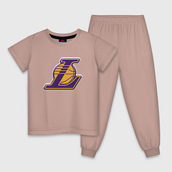 Пижама хлопковая детская ЛА Лейкерс объемное лого, цвет: пыльно-розовый
