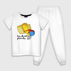 Пижама хлопковая детская Успокойся и немного поспи - Барт Симпсон, цвет: белый
