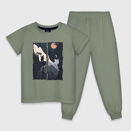 Детская пижама Оранжевая луна и дикий альпинизм / Авокадо – фото 1