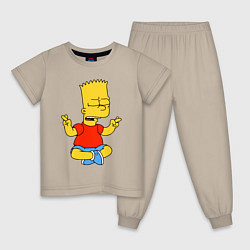 Пижама хлопковая детская Барт Симпсон - сидит со скрещенными пальцами, цвет: миндальный