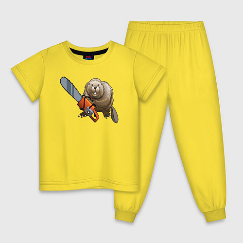 Детская пижама Бобер с бензопилой / Желтый – фото 1
