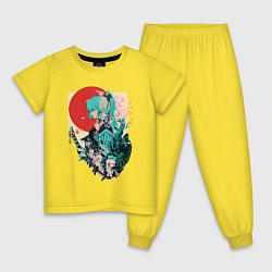 Пижама хлопковая детская Аяка самурай - Геншин Импакт, цвет: желтый