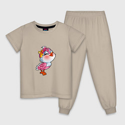Пижама хлопковая детская Пение розовой пташки, цвет: миндальный
