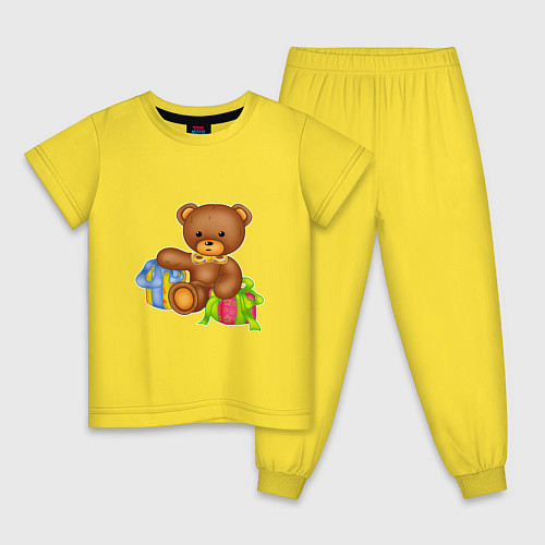 Детская пижама Плюшевый мишка с подарками / Желтый – фото 1