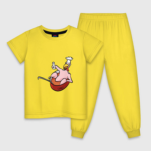 Детская пижама Курица лежит в кастрюле / Желтый – фото 1