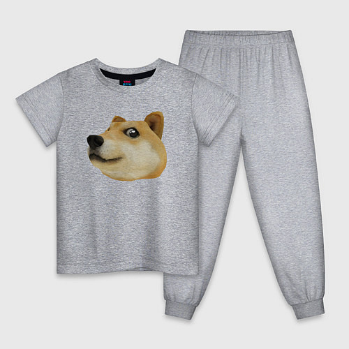 Детская пижама Объёмный пиксельный пёс Доге внимательно смотрит / Меланж – фото 1