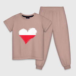 Пижама хлопковая детская Сердце - Польша, цвет: пыльно-розовый