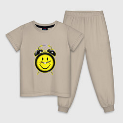 Пижама хлопковая детская Желтые часы, цвет: миндальный