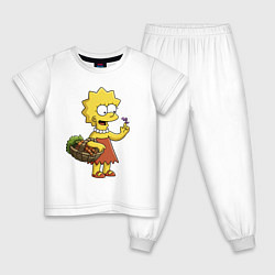 Пижама хлопковая детская Lisa Simpson с гусеницей на даче, цвет: белый