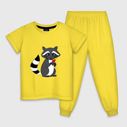Пижама хлопковая детская Енот с цветочком, цвет: желтый