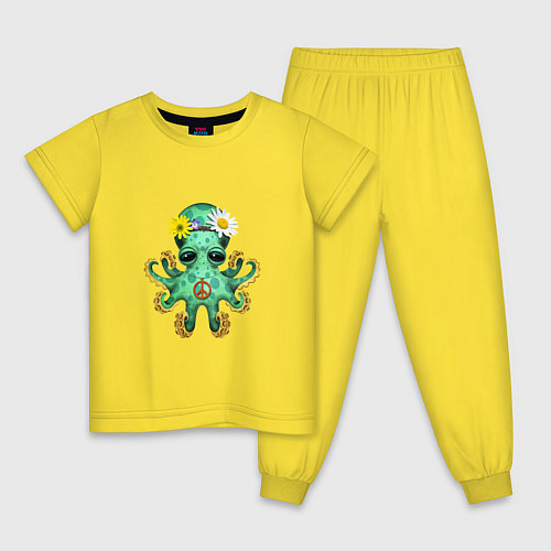 Детская пижама Мир - Зелёный Осьминог / Желтый – фото 1