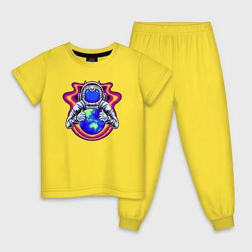 Детская пижама Космонавт возле планеты / Желтый – фото 1