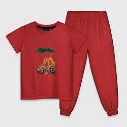 Пижама хлопковая детская Пара улиток под листом, цвет: красный