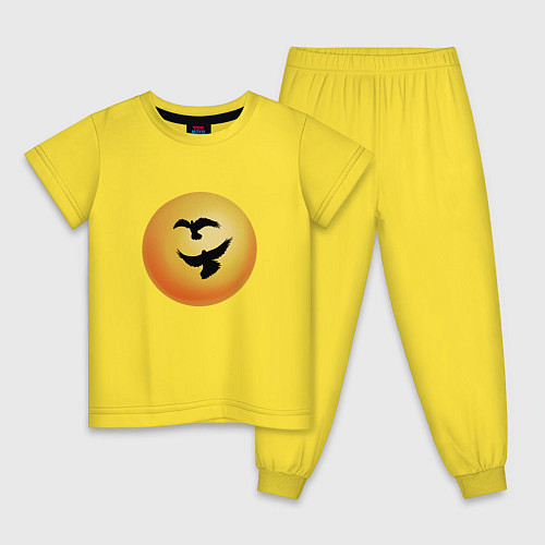Детская пижама Пара птиц на фоне солнца / Желтый – фото 1