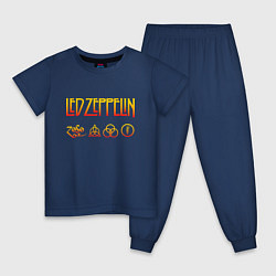 Пижама хлопковая детская Led Zeppelin - logotype, цвет: тёмно-синий