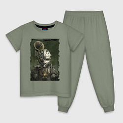 Пижама хлопковая детская Девушка в механистическом костюме, цвет: авокадо