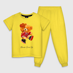 Пижама хлопковая детская Никогда не сдавайся - мишка баскетболист, цвет: желтый
