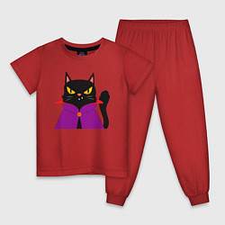 Пижама хлопковая детская Чёрный котик-волшебник, цвет: красный