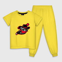 Пижама хлопковая детская Енот с бейсбольной битой, цвет: желтый