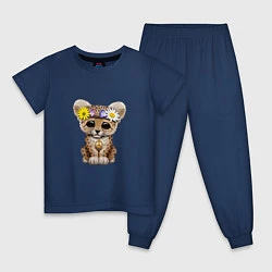 Пижама хлопковая детская Мир - Леопард, цвет: тёмно-синий