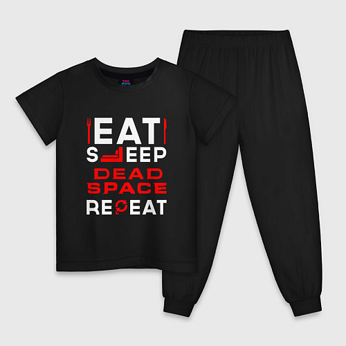 Детская пижама Надпись eat sleep Dead Space repeat / Черный – фото 1