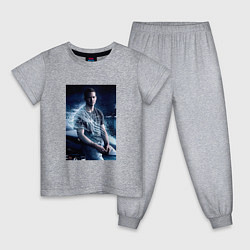 Пижама хлопковая детская Пол Уокер на капоте, цвет: меланж