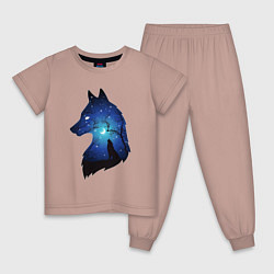 Пижама хлопковая детская Волк ночью воет на луну, цвет: пыльно-розовый