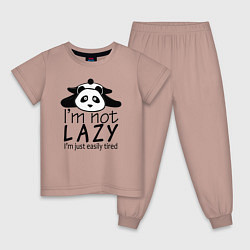 Пижама хлопковая детская Я не ленивый я просто быстро устаю - панда, цвет: пыльно-розовый