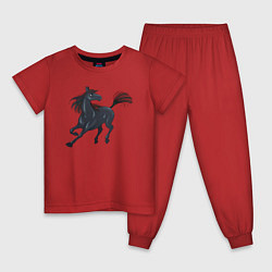 Пижама хлопковая детская Лошадь мустанг, цвет: красный
