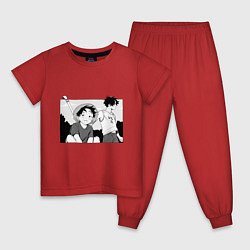 Пижама хлопковая детская Луффи и Эйс, цвет: красный