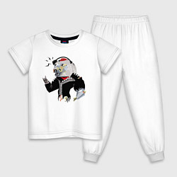 Пижама хлопковая детская Zombie-bear music lover - Halloween, цвет: белый