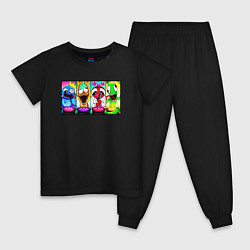 Пижама хлопковая детская Радужные друзья персонажи, цвет: черный