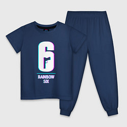 Пижама хлопковая детская Rainbow Six в стиле glitch и баги графики, цвет: тёмно-синий