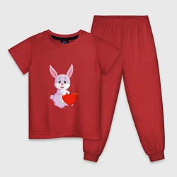 Пижама хлопковая детская Кролик с сердцем, цвет: красный