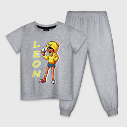 Пижама хлопковая детская Леон из Бравл Старс фан арт, цвет: меланж