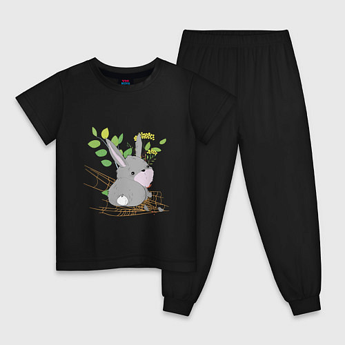 Детская пижама Кролик смотрящий / Черный – фото 1