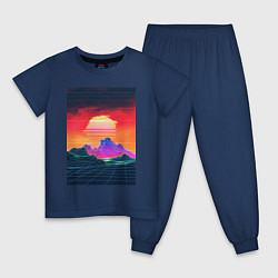 Пижама хлопковая детская Синтвейв горы на закате, цвет: тёмно-синий