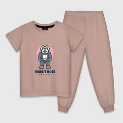 Пижама хлопковая детская Кролик - босс, цвет: пыльно-розовый