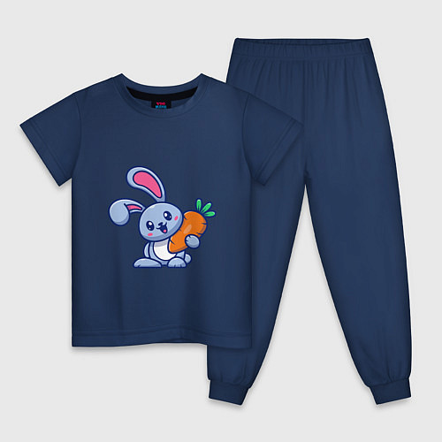 Детская пижама Зайчонок с морковкой / Тёмно-синий – фото 1